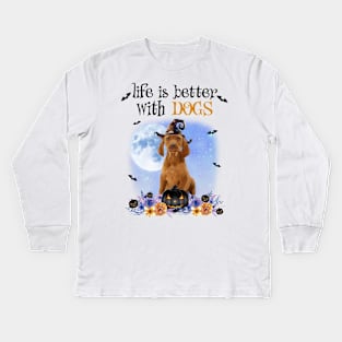 Vizsla Witch Hat Life Is Better With Dogs Halloween Kids Long Sleeve T-Shirt